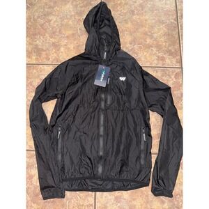 Wulibike Cycling Windbreaker Jacket Black Hooded Lightweight Packable Size A1